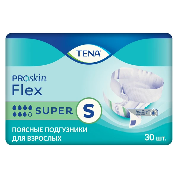 Подгузники поясные дышащие TENA Flex Super / ТЕНА Флекс, S (талия 71-102 см), 30 шт.