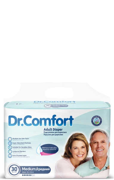 Подгузники для взрослых Dr.Comfort 30 шт в упаковке, размер M, обхват талии 100-150