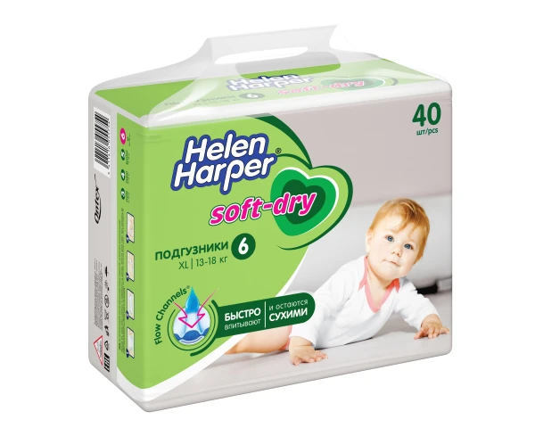 Детские подгузники Helen Harper Soft&amp;amp;Dry, размер 6 (XL), 13-18 кг, 40 шт. 
