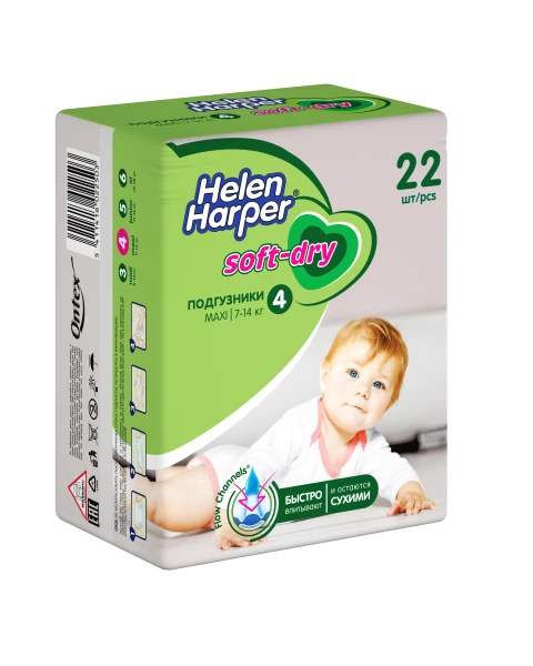 Детские подгузники Helen Harper Soft&amp;amp;Dry,  размер 4 (Maxi), 7-14 кг, 22 шт 