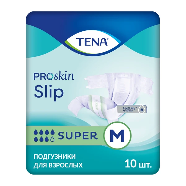 Подгузники дышащие TENA Slip Super / ТЕНА Слип, M (талия/бедра 80-122 см), 10 шт.