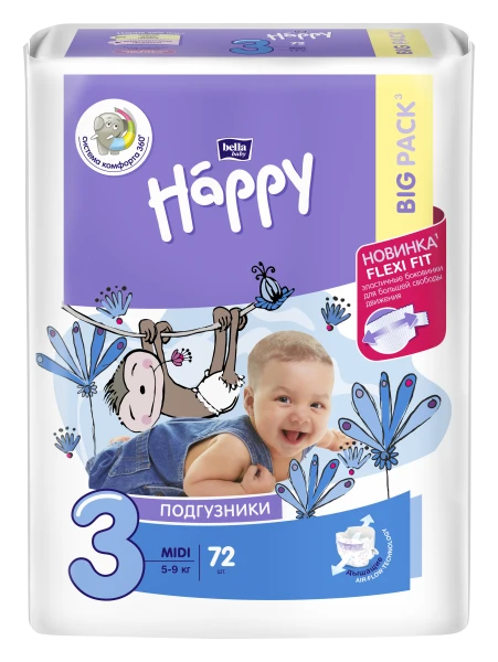 Подгузники для детей весом до 9 кг  bella baby Happy Midi