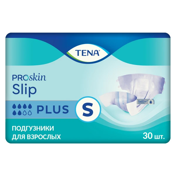 Подгузники дышащие TENA Slip Plus / ТЕНА Слип, S (талия/бедра 56-90 см), 30 шт.