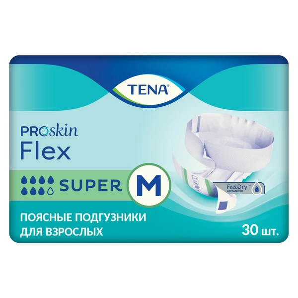 Подгузники поясные дышащие TENA Flex Super / ТЕНА Флекс, М (талия 71-102 см), 30 шт.