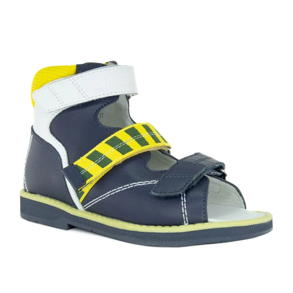 Ортопедическая обувь сложная без утепленной подкладки для детей (пара), Ортобум 25057-02 синий с желтым принтом