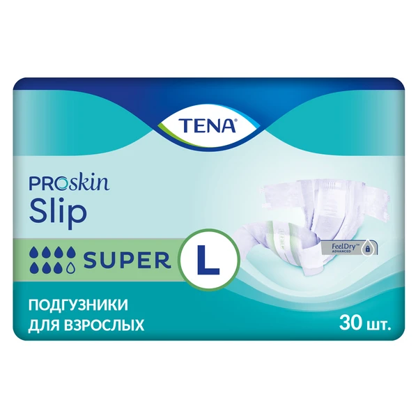 Подгузники дышащие TENA Slip Super / ТЕНА Слип, L (талия/бедра 96-144 см), 30 шт.