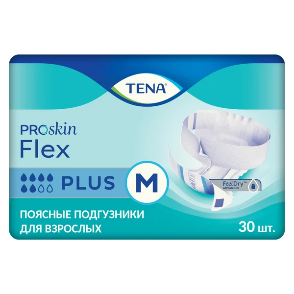 Подгузники поясные дышащие TENA Flex Plus / ТЕНА Флекс, М (талия 71-102 см), 30 шт.