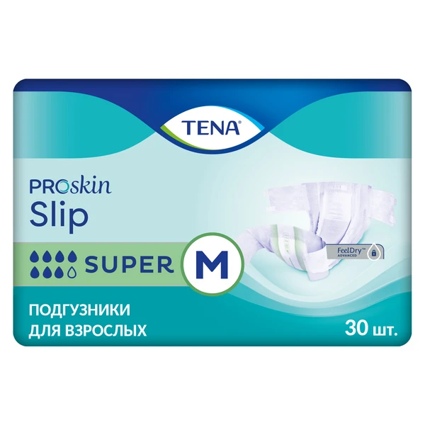 Подгузники дышащие TENA Slip Super / ТЕНА Слип, M (талия/бедра 80-122 см), 30 шт.