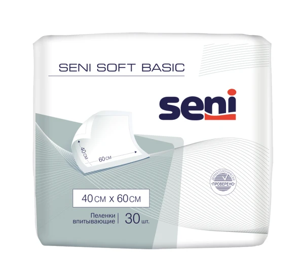 Впитывающие простыни (пеленки) размером не менее 40 х 60 см (впитываемостью от 400 до 500 мл) Seni Soft Basic
