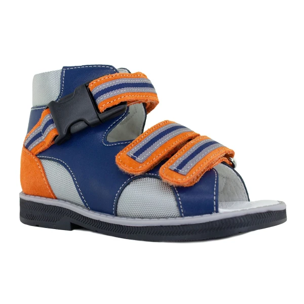 Ортопедическая обувь малосложная без утепленной подкладки, Ортобум 27057-15 синий-оранжевый-серый