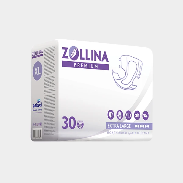 Подгузники для взрослых Zollina Premium, размер XL,  обхват талии до 175 см, Тяжелой степени недержания, 30 шт. в упаковке