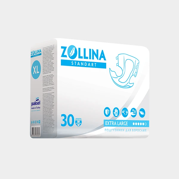 Подгузники для взрослых Zollina Standart, размер XL, обхват талии до 175 см, Средней степени недержания, 30 шт. в упаковке