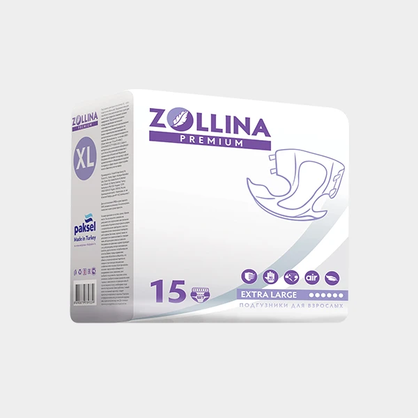 Подгузники для взрослых Zollina Premium, размер XL, обхват талии до 175 см, 15 шт. в упаковке