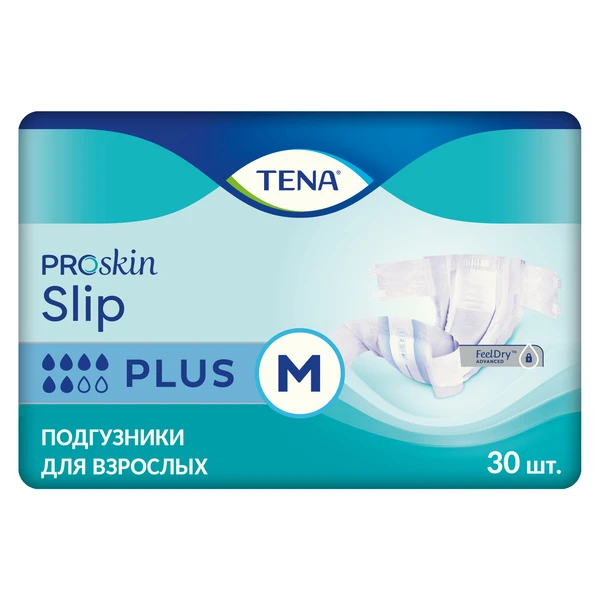 Подгузники дышащие TENA Slip Plus / ТЕНА Слип, M (талия/бедра 80-122 см), 30 шт.