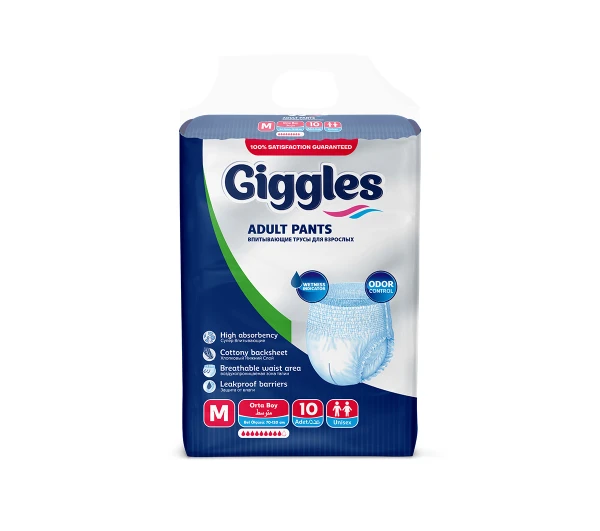 Подгузники для взрослых Giggles 10 шт в упаковке, размер M, обхват талии 70-110