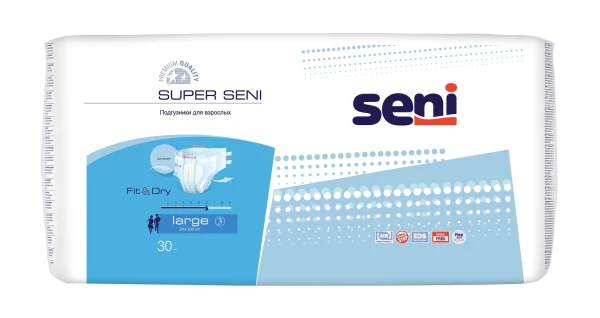 Подгузники для взрослых, размер &quot;L&quot;, с полным влагопоглощением не менее 2000 г Super Seni