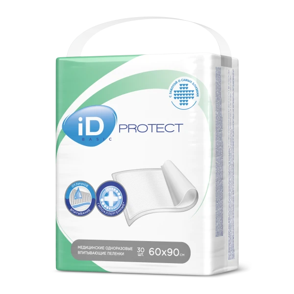 Пелёнки одноразовые впитывающие iD Protect Basic, размер 60x90 см, 30 шт 