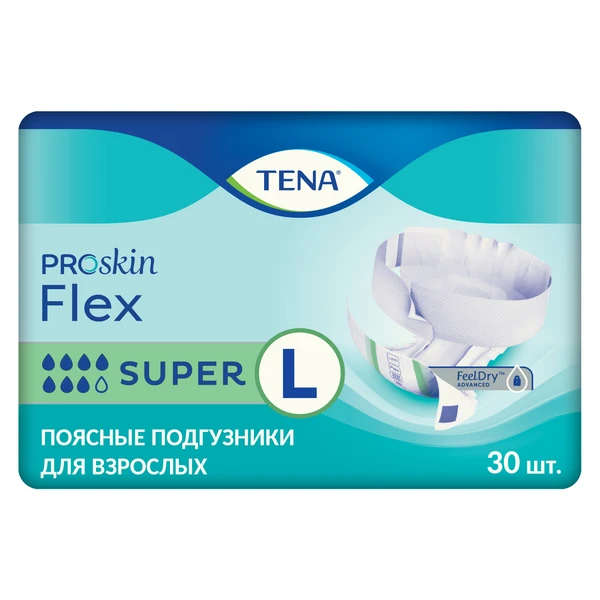 Подгузники поясные дышащие TENA Flex Super / ТЕНА Флекс, L (талия 83-120 см), 30 шт.