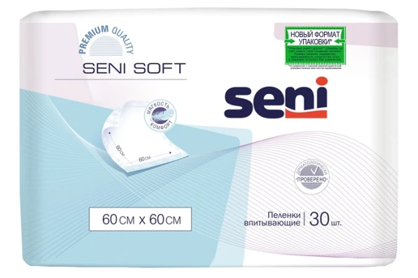 Впитывающие простыни (пеленки) размером не менее 60 х 60 см (впитываемостью от 800 до 1200 мл) Seni Soft