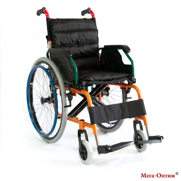 Кресло-коляска инвалидная механическая, с ручным приводом, FS98LA Мега-Оптим