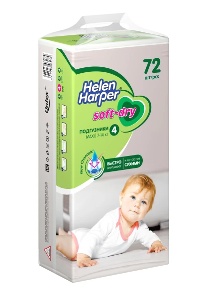 Детские подгузники Helen Harper Soft &amp;amp; Dry, размер 4 (Maxi),  7-14 кг, 72 шт. 