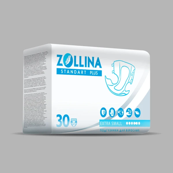 Подгузники для взрослых Zollina Standart PLUS, размер XS, обхват талии до 60 см, Тяжелой степени недержания, 30 шт. в упаковке