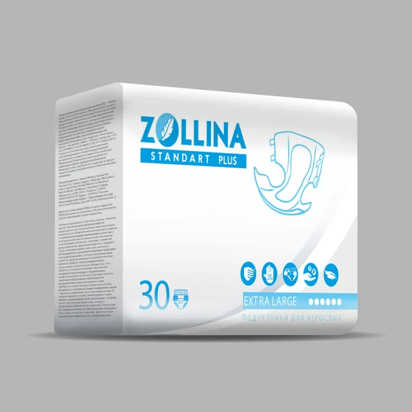 Подгузники для взрослых Zollina Standart PLUS, размер XL,  обхват талии до 175 см, Тяжелой степени недержания, 30 шт. в упаковке