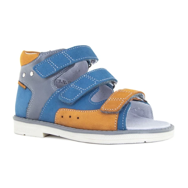 Ортопедическая обувь сложная без утепленной подкладки для детей (пара), Ортобум 25057-10 серо-синий с оранжевым