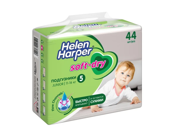 Детские подгузники Helen Harper Soft&amp;amp;Dry, размер 5 (Junior), 11-16 кг,  44 шт. 