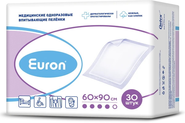 Пеленки медицинские одноразовые впитывающие &quot;EURON&quot; по ТУ 5463-001-75244903-2011, размер 60х90, 30 шт.